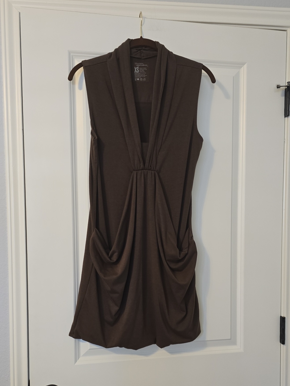 Hanes Signature Sleeveless Draped V-Neck Tunic - Brown Size XS